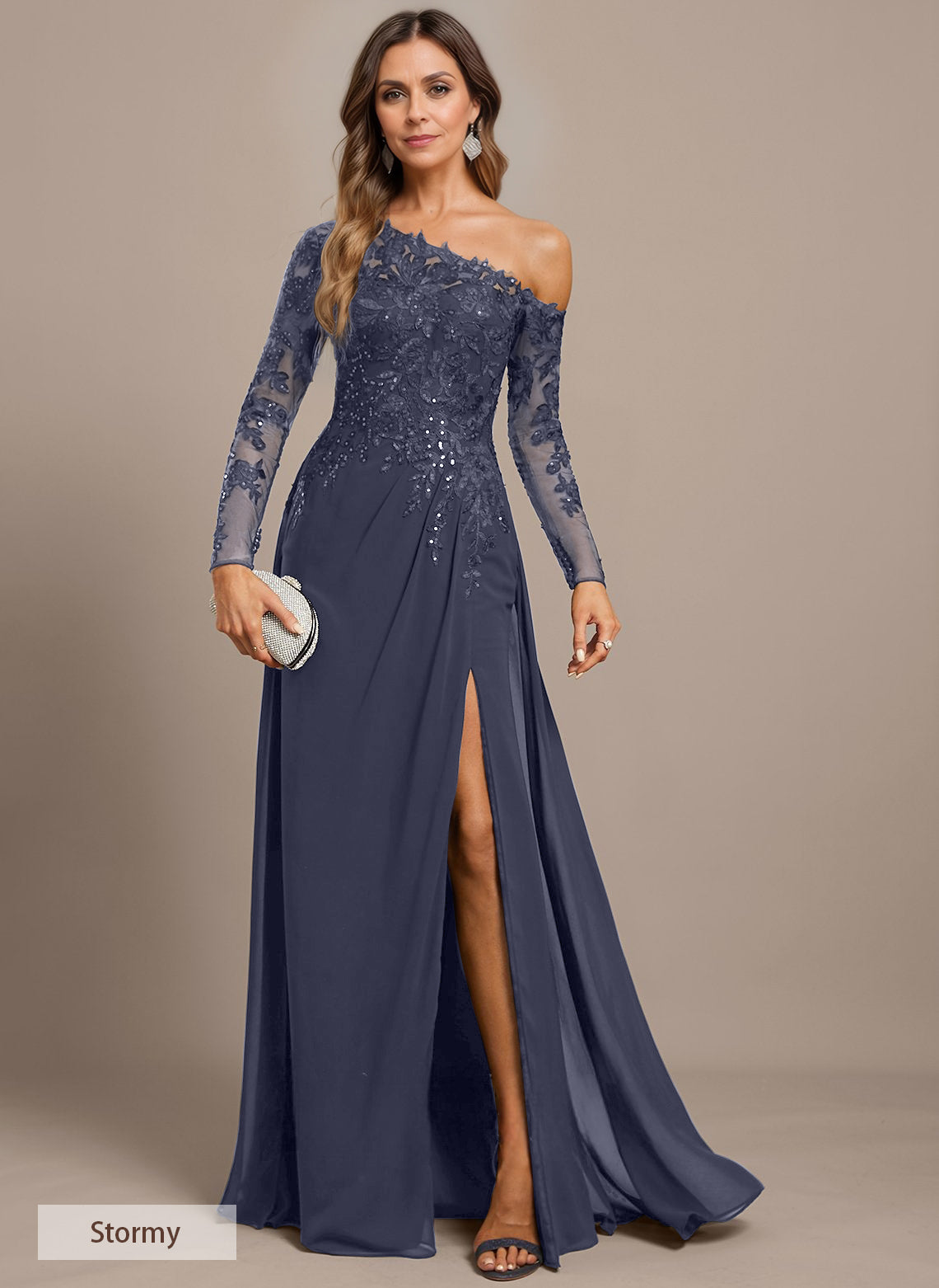 Trumpet/Mermaid Asymmetrical Illusion Floor-Length Lace Chiffon Evening Dress With Sequins