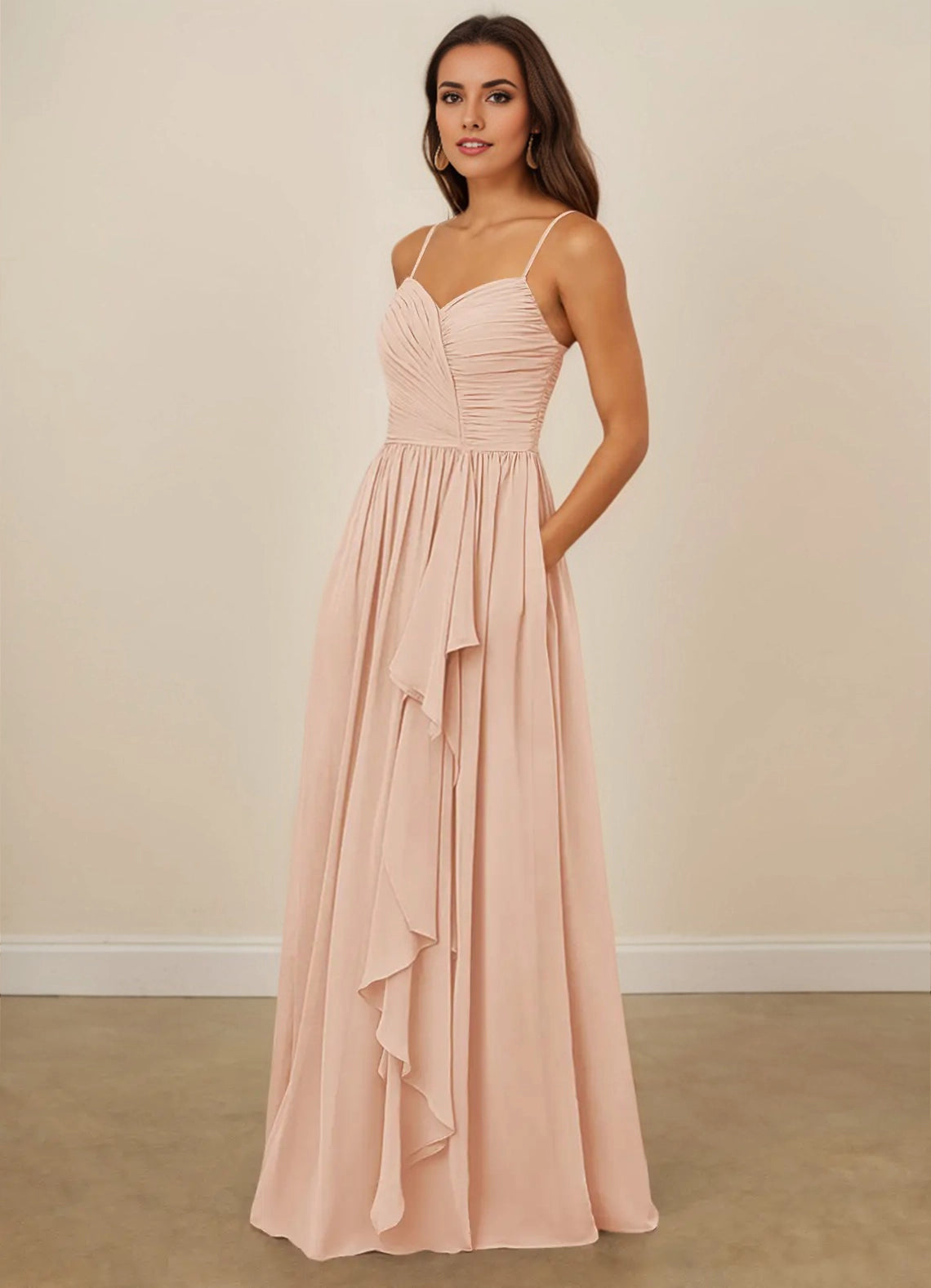 Floor-Length Pleated Drape Sweetheart Chiffon A-line Bridesmaid Dress
