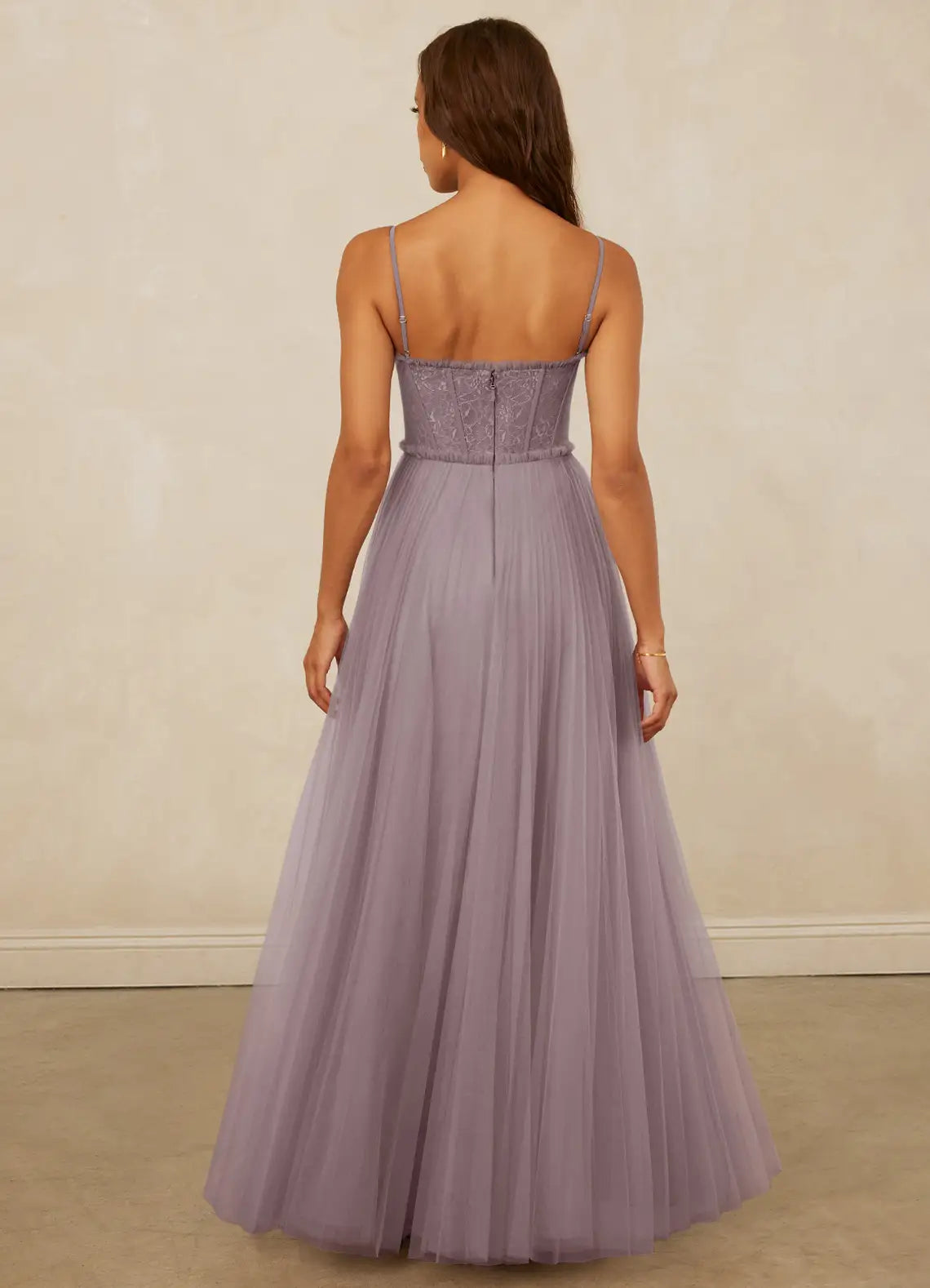 Pleated Tulle and Chantilly Lace A-line Formal/Prom Dress