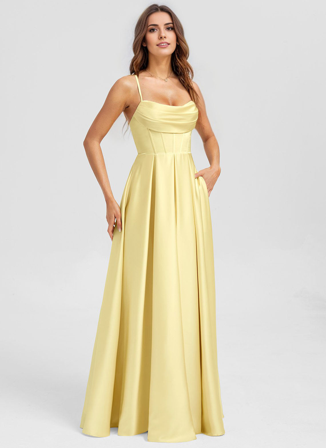 A-line Sweetheart Floor-Length Matte Satin Prom Dresses With Pleated