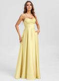 A-line Sweetheart Floor-Length Matte Satin Prom Dresses With Pleated