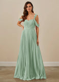 Pleated Off Shoulder Chiffon A-Line Bridesmaid Dress