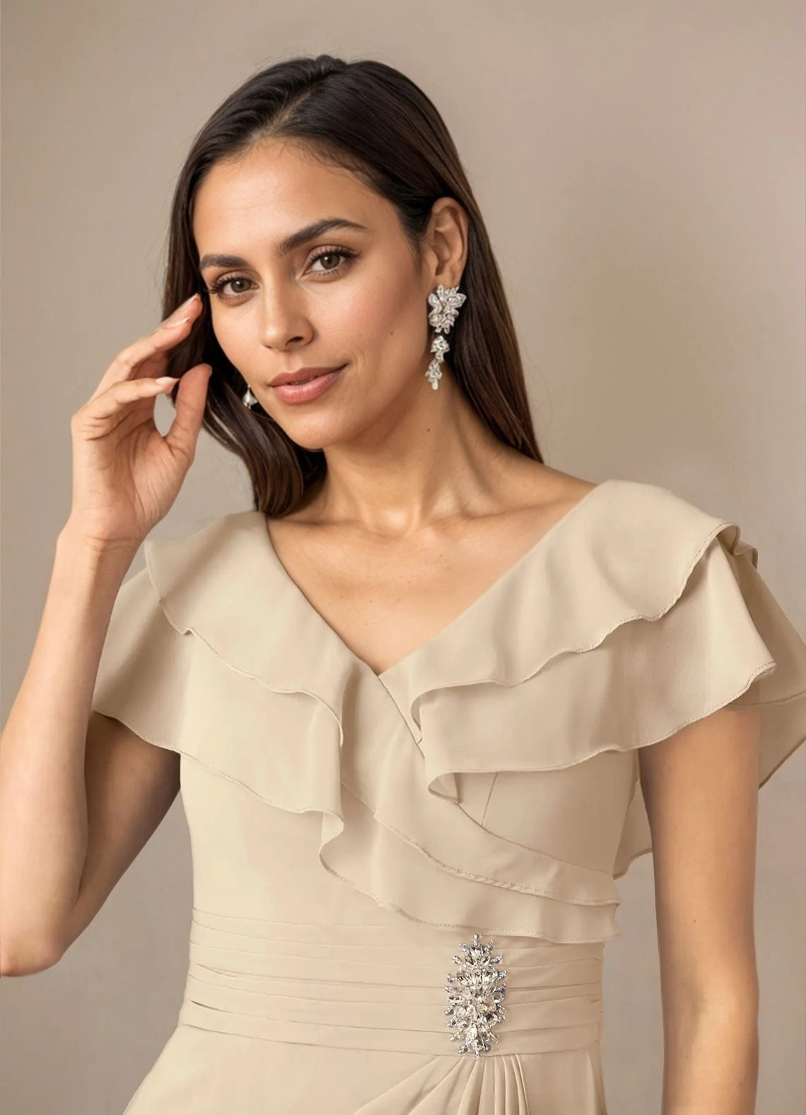 A-Line V-Neck Ruched Chiffon Mother of the Bride Dress