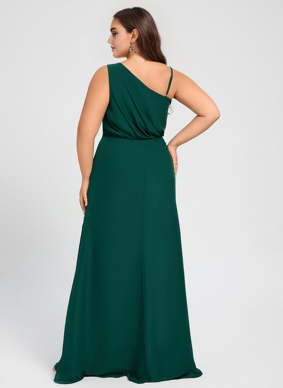 A-line Asymmetrical One Shoulder Floor-Length Chiffon Bridesmaid Dress With Ruffle