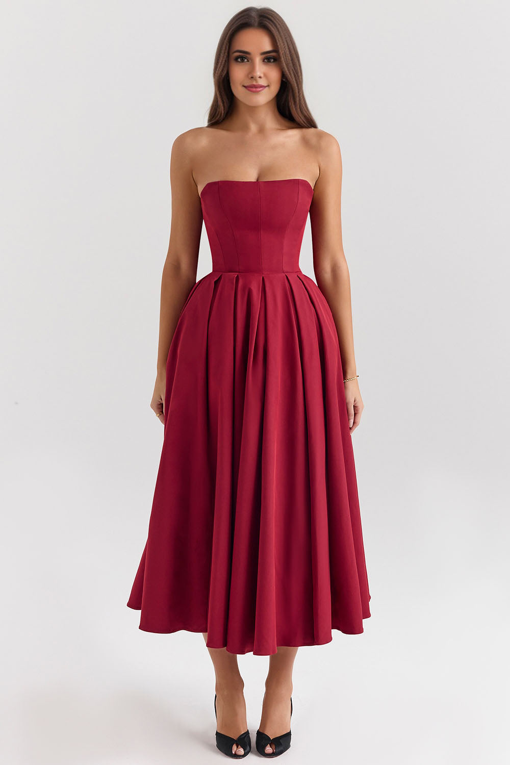 Strapless A-Line Detachable Bow Midi Party Dress
