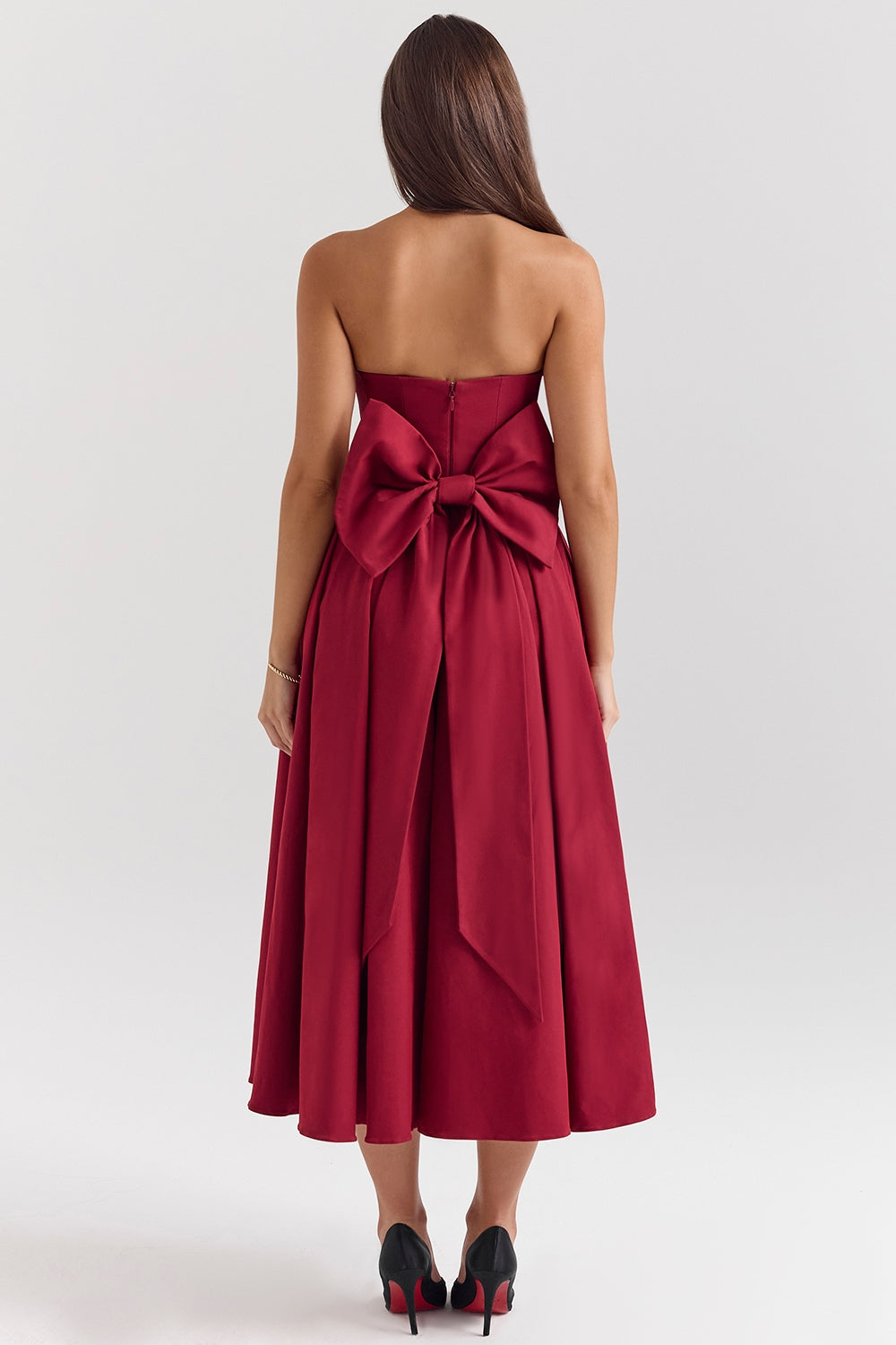 Strapless A-Line Detachable Bow Midi Party Dress