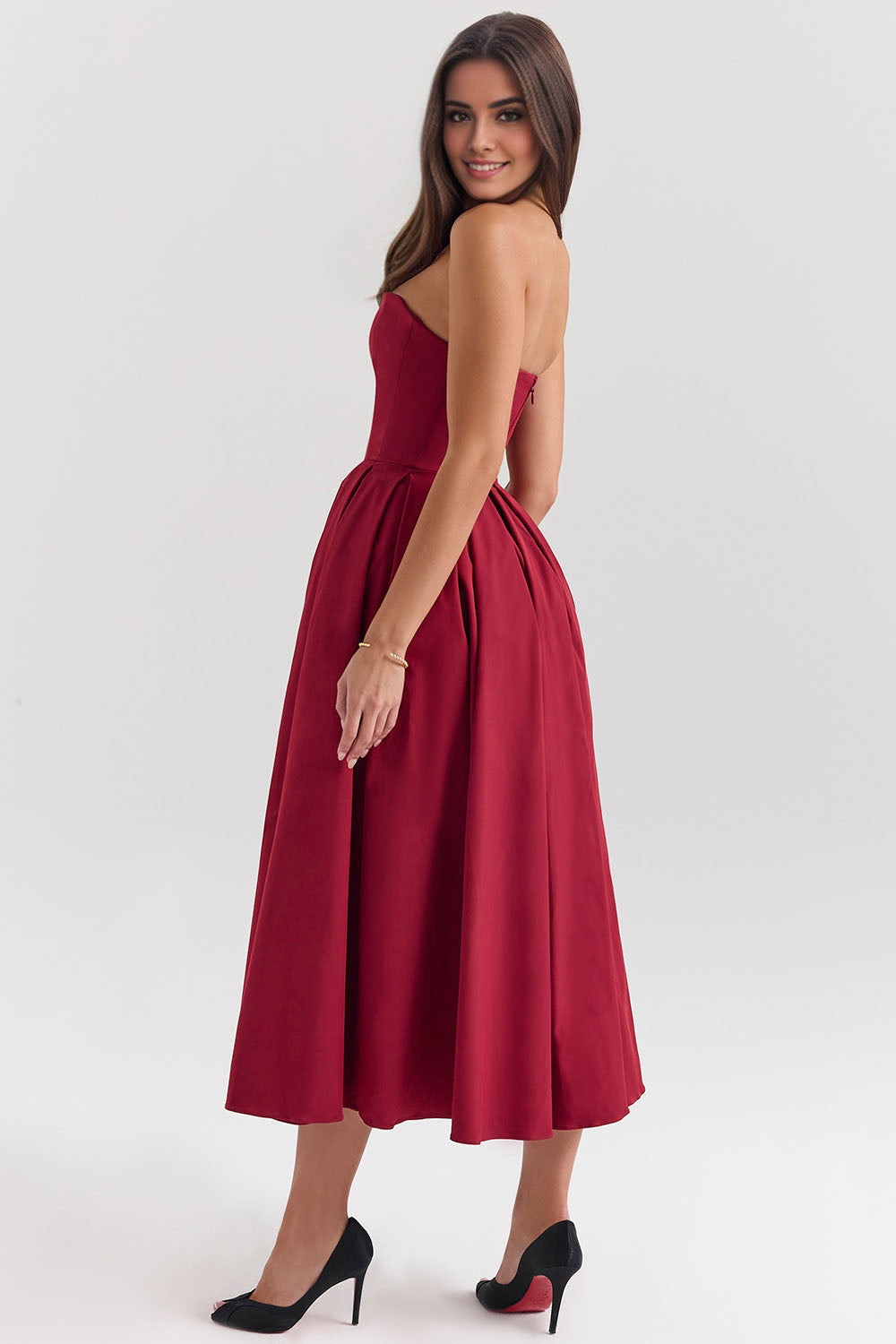 Strapless A-Line Detachable Bow Midi Party Dress
