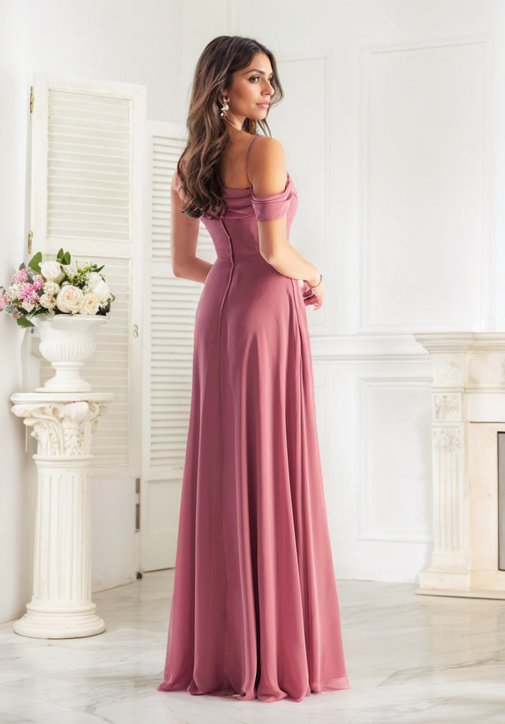 Chiffon Bridesmaid Dress with Asymmetric Draped Neckline