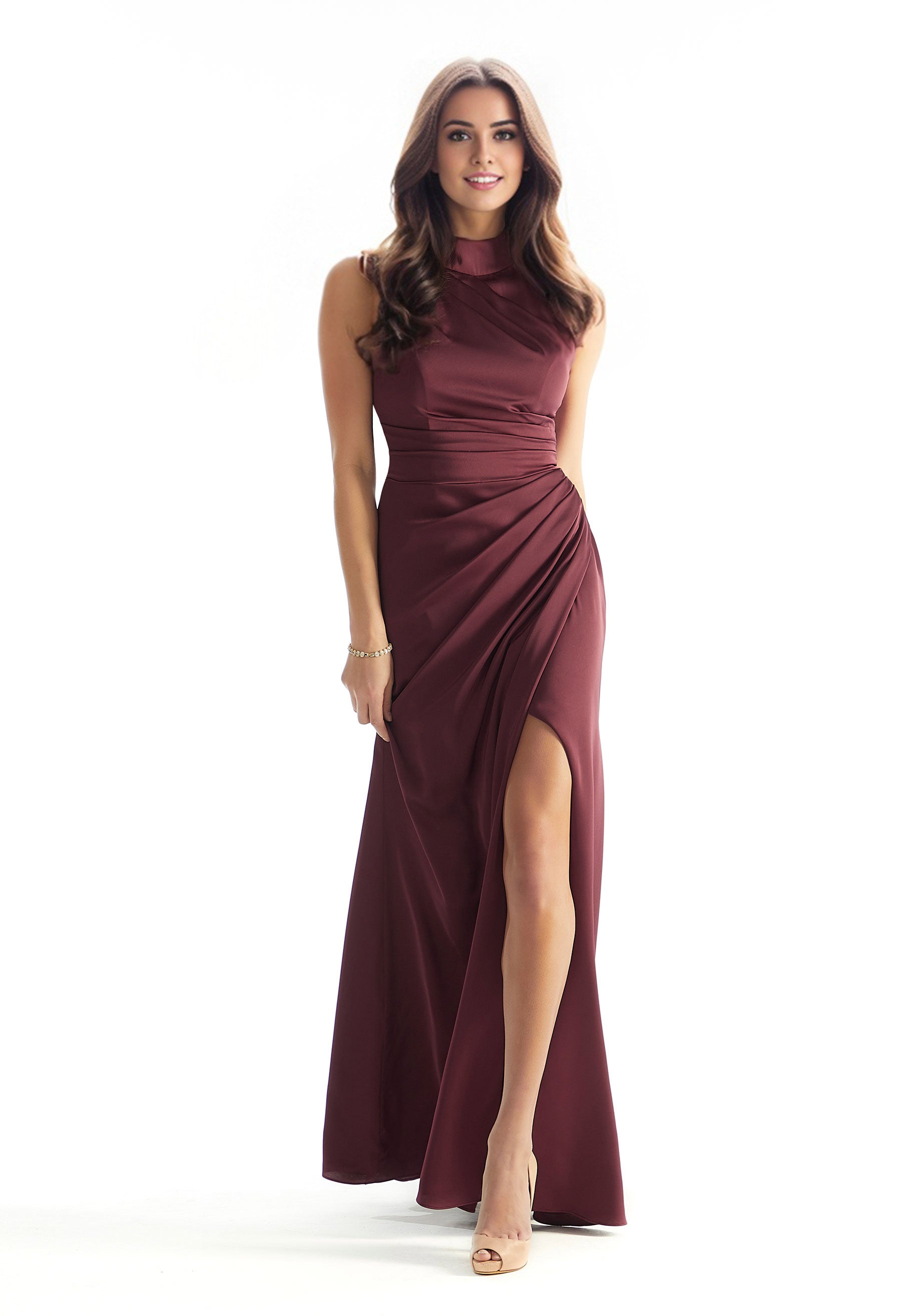 Sheath Halter Luxe Satin Mermaid Bridesmaid Dress