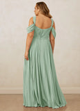 Pleated Off Shoulder Chiffon A-Line Bridesmaid Dress