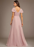 A-line V-Neck Floor-Length Chiffon Bridesmaid Dress With Ruffle