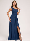 A-line One Shoulder Floor-Length Chiffon Bridesmaid Dress With Ruffle