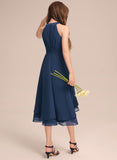 A-line Halter Asymmetrical Chiffon Junior Bridesmaid Dress With Pleated