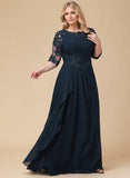 A-line Scoop Floor-Length Lace Chiffon Mother of the Bride Dress With Ruffles