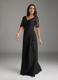 A-Line V-Neck Lace Chiffon Mother of the Bride Dress