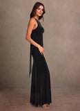 Shealth/Column Velvet Scoop-Neck Sleeveless Maxi Prom Dress