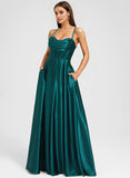 A-line Sweetheart Floor-Length Stretch Satin Prom Dresses