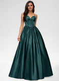 Ball-Gown/Princess V-Neck Floor-Length Satin Prom Dresses With Pleated