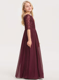 A-line Scoop Floor-Length Chiffon Lace Junior Bridesmaid Dress