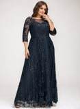 Plus Size A-line Scoop Illusion Floor-Length Tulle Lace Mother of the Bride Dress With Sequins