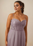 Plus Size Pleated Tulle and Chantilly Lace A-line Formal/Prom Dress