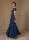 A-Line Boatneck Sequins Chiffon Dress