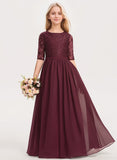 A-line Scoop Floor-Length Chiffon Lace Junior Bridesmaid Dress