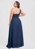 Plus Size A-line One Shoulder Floor-Length Chiffon Bridesmaid Dress With Ruffle