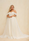 Ball-Gown/Princess Off the Shoulder Court Train Tulle Lace Wedding Dress With Ruffle