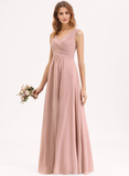 A-line V-Neck Floor-Length Chiffon Bridesmaid Dress With Pleated