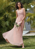 A-line V-Neck Floor-Length Chiffon Bridesmaid Dress With Pleated