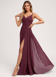 A-line V-Neck Floor-Length Chiffon Bridesmaid Dress With Ruffle