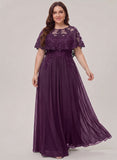 Illusion Scoop Neck Sequin Lace Cape Sleeve Ruched Waist Chiffon A-Line Mother of the Bride Dress