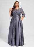 A-line Scoop Illusion Floor-Length Satin Lace Mother of the Bride Dress With Sequins Bow