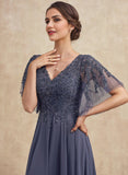 A-line V-Neck Floor-Length Chiffon Lace Mother of the Bride Dress With Sequins Beading