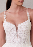 3D Floral Appliqués Spaghetti Straps A-Line Wedding Gown