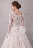 Illusion Boat neck long sleeves Wedding Gown with Back Bow