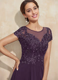 A-line Scoop Illusion Ankle-Length Lace Chiffon Mother of the Bride Dress With Sequins