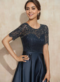 A-line Scoop Illusion Asymmetrical Satin Lace Mother of the Bride Dress