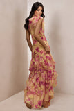 Floral Chiffon V-Neck Maxi Prom Dress