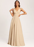 A-line V-Neck Floor-Length Chiffon Bridesmaid Dress With Bow