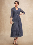 A-line V-Neck Tea-Length Chiffon Mother of the Bride Dress