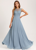 A-line Scoop Floor-Length Lace Chiffon Bridesmaid Dress