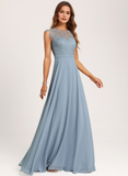 A-line Scoop Floor-Length Lace Chiffon Bridesmaid Dress