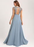 A-line Scoop Floor-Length Lace Chiffon Bridesmaid Dress