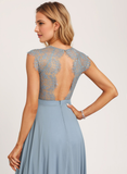 A-line Scoop Floor-Length Lace Chiffon Bridesmaid Dress