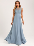 A-line Scoop Floor-Length Lace Chiffon Bridesmaid Dress