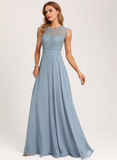 A-line Scoop Floor-Length Lace Chiffon Bridesmaid Dress