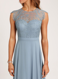 A-line Scoop Floor-Length Lace Chiffon Bridesmaid Dress