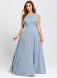 A-line Scoop Floor-Length Lace Chiffon Bridesmaid Dress